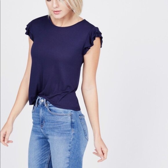 C&C California Tops - NEW C&C California Super Soft Ruffle Sleeve Navy Tee Sz. M
